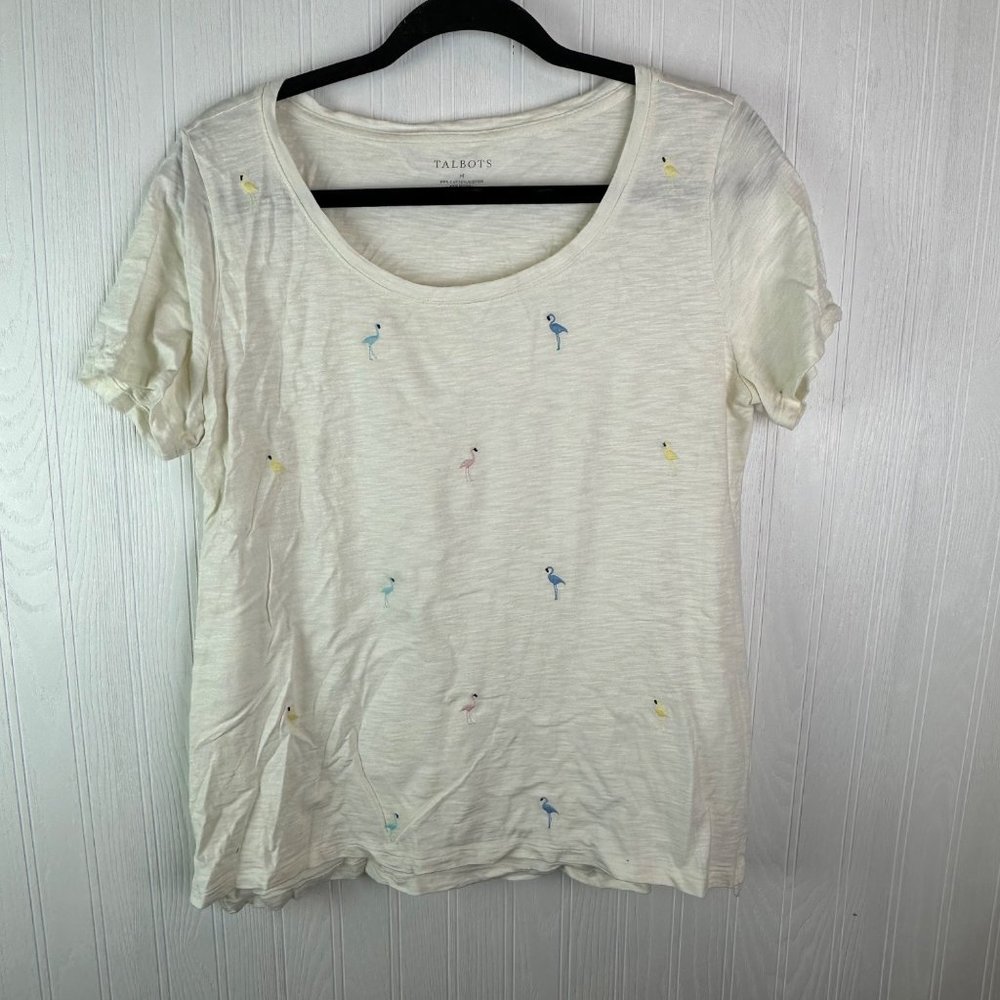 Talbots Cream Flamingo short sleeve t-shirt size Medium